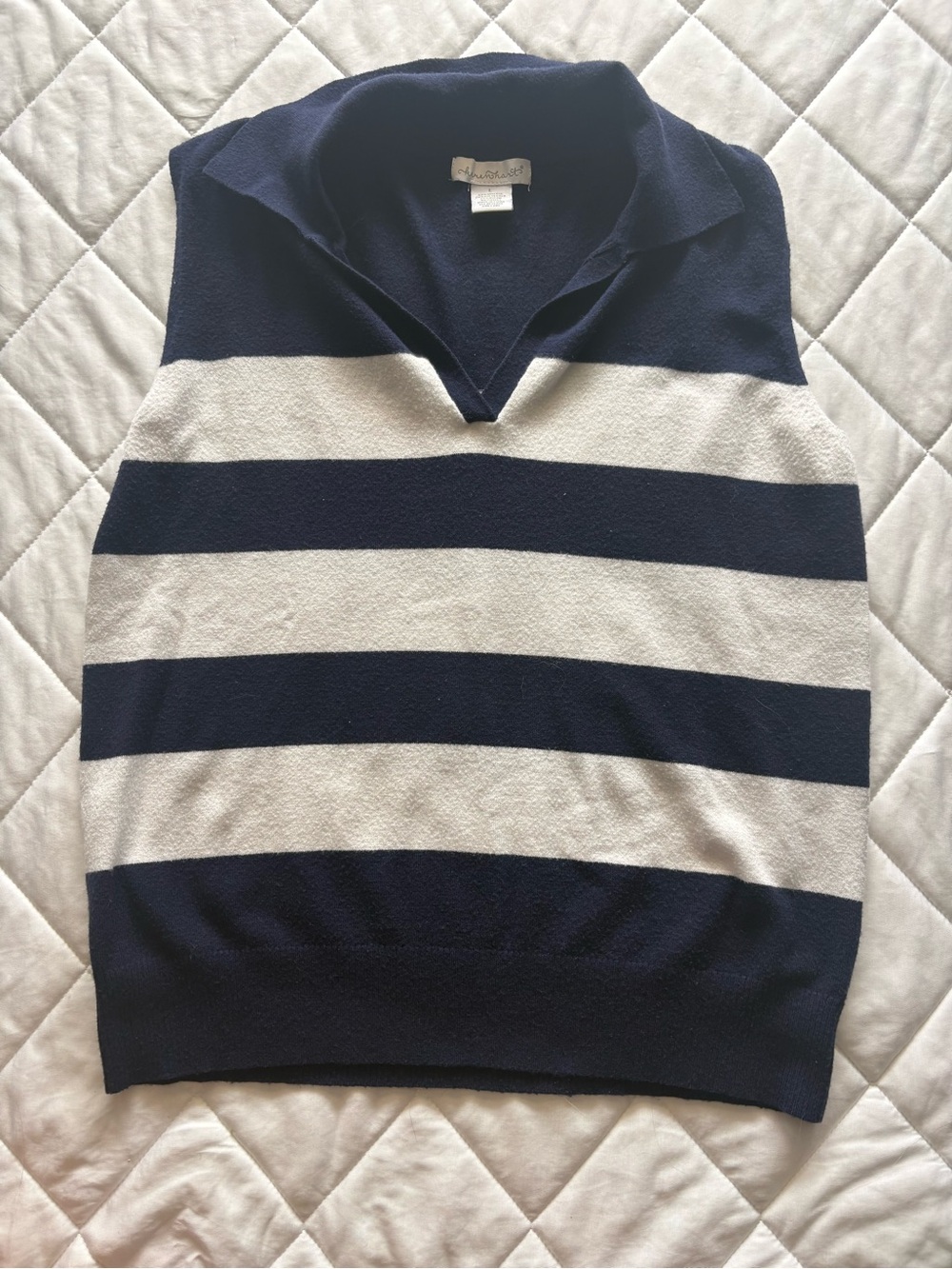 Cream Striped Sleeveless Collared Sweater Vest